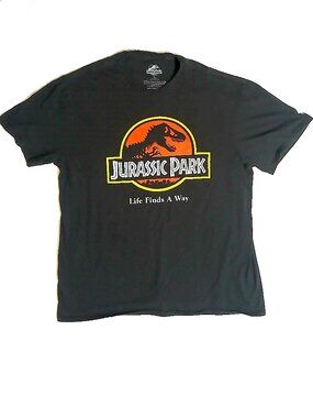 Jurassic Park Black Graphic Tee XL Movie Logo Shirt T-Rex Life Finds A Way
